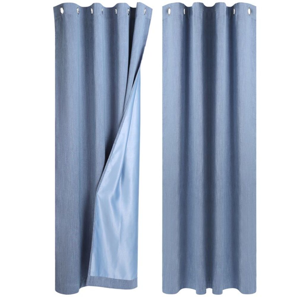 2 Panels Linen Look Blackout Curtains Gommet Top 52"W x 95"L Steel Blue